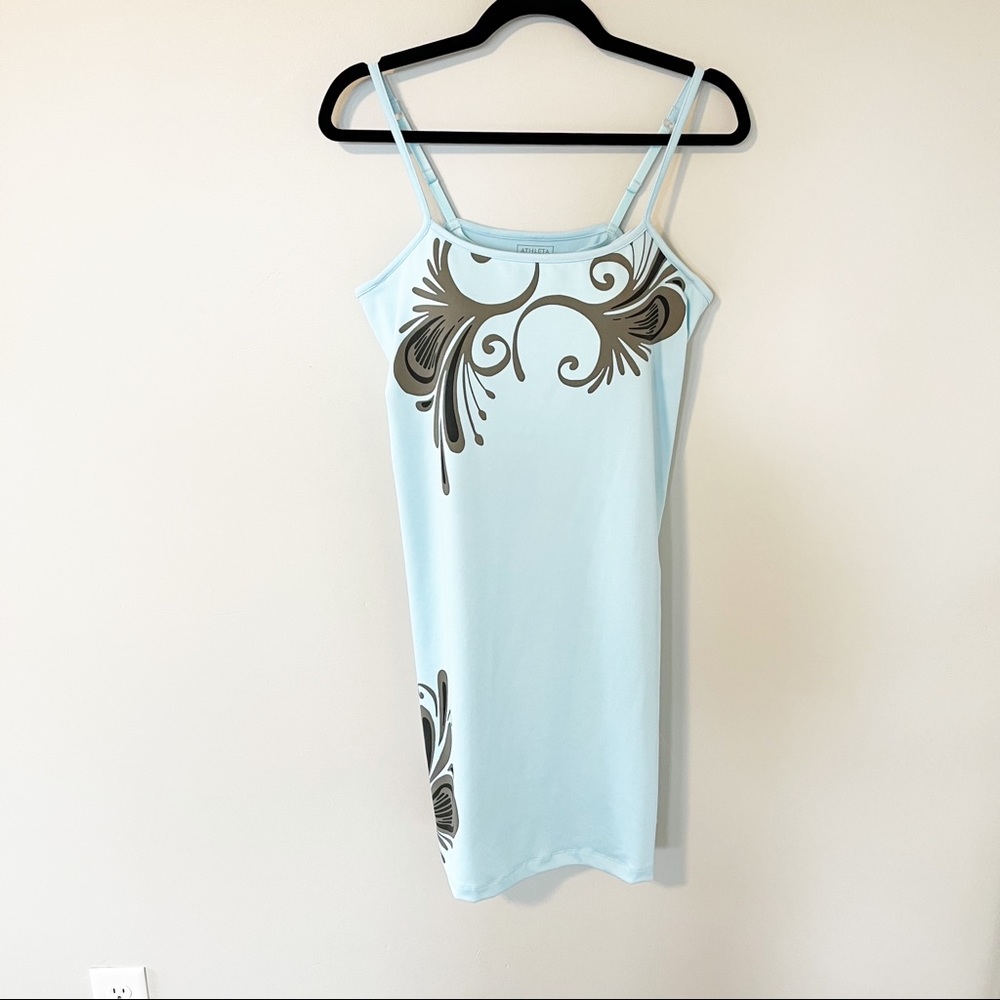 Athleta Light Blue Slip Dress with Brown Floral Print
